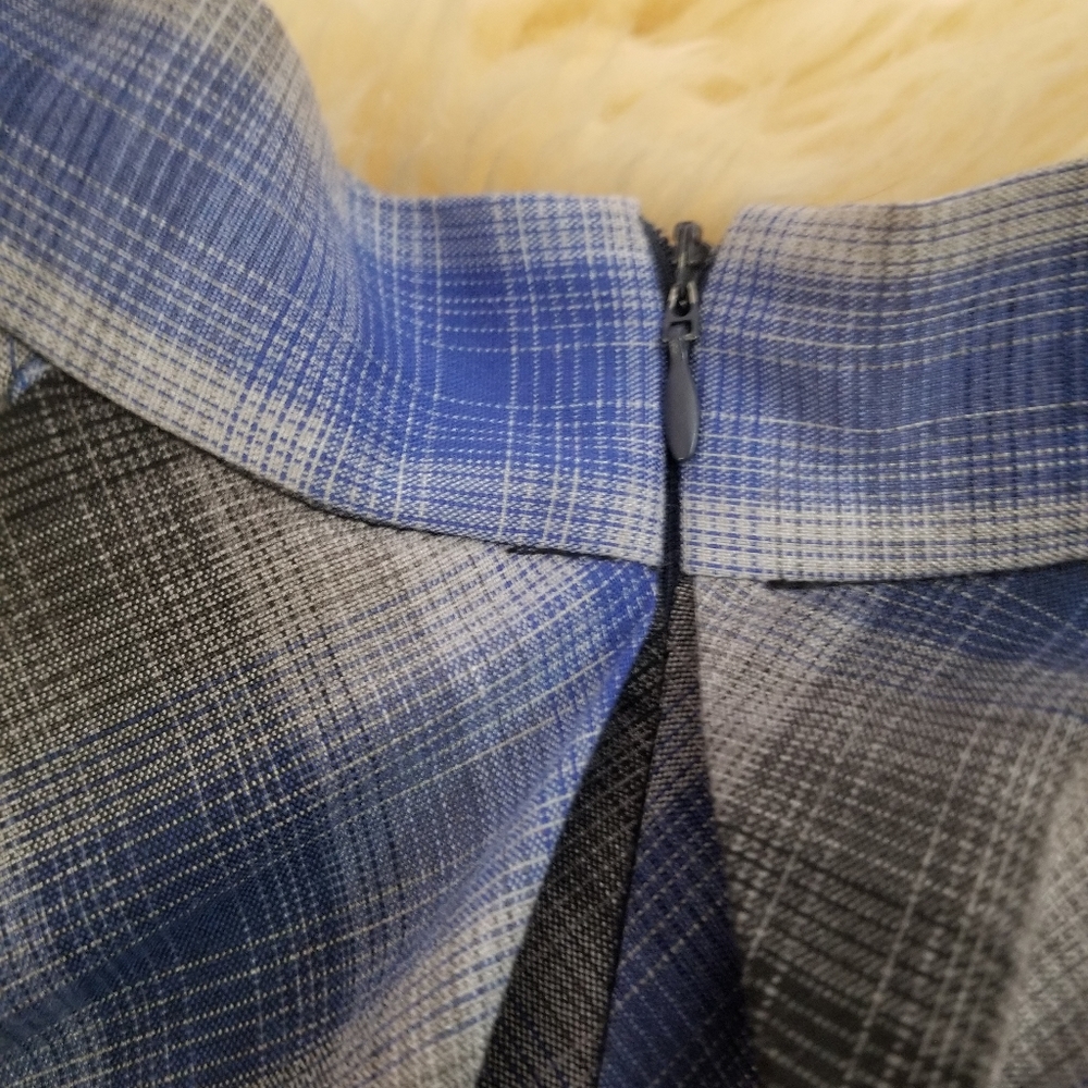 Plaid Skirt Circle Skirt Midi Blue Grey XS - Picture 7 of 7